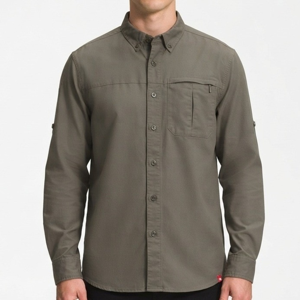 The North Face Button Down Shirt Mens Medium Green Utility ACCX Roll Tab Sleeves